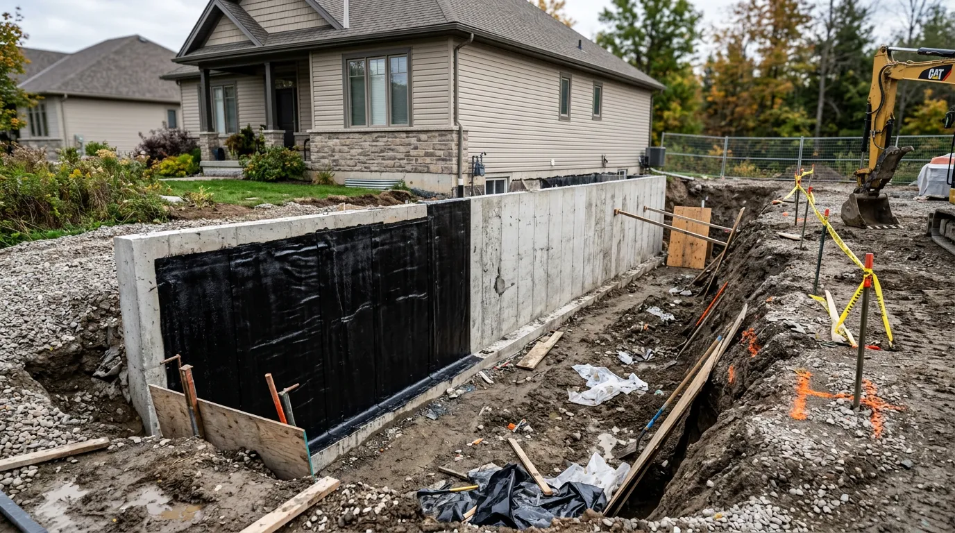 Interior basement waterproofing system with drainage and sealed foundation wall